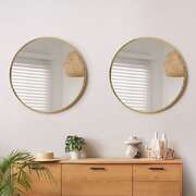 Wall Mirrors Round 80cm Gold Set of 2