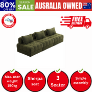 3 Seater Boucle Modular Sofa Armless TOFU Back Green