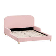Kids Bed Frame Double Size With Side Rails Boucle Upholstered Pink Bedroom Furniture