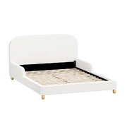 Kids Bed Frame Double Size With Side Rails Boucle Upholstered White Bedroom Furniture