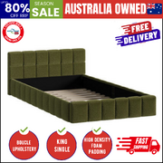 Bed Frame King Single Size Tufted Headboard Green Boucle
