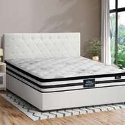 Bed Frame King Size Gas Lift Base with Mattress White Leather