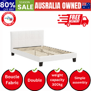 Bed Frame Double Size Base White Boucle TOFU