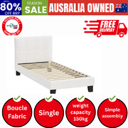 Bed Frame Single Size Base White Boucle TOFU