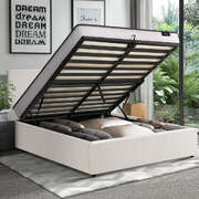 Double Size Boucle Bed Frame Gas Lift Storage with Mattress Set Upholstered