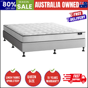 Queen Bed Frame Upholstered Platform With Mattress Medium Firm 6.0 Coil Wooden Beige