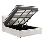 King Size Bed Frame with Gas Lift Mattress Set in White for Bedroom Use