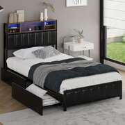 King  Single Size Storage Bed Frame with LED Lights + USB Charging