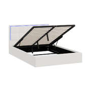 Bed Frame Double Size RGB LED Gas Lift Storage Base White Boucle