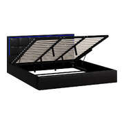 Bed Frame King Size RGB LED Gas Lift Storage Base Leather