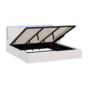 Bed Frame King Size RGB LED Gas Lift Storage Base White Boucle