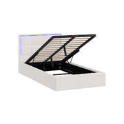 Bed Frame King Single RGB LED Gas Lift Storage Base White Boucle