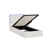 Bed Frame Single Size RGB LED Gas Lift Storage Base White Boucle