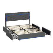Bed Frame Double with LED Headboard Charging Port 4 Drawers
