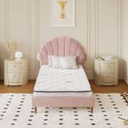 Single Bed Frame with Mattress Pink Velvet Upholstered Bedroom Furniture Set