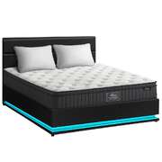 Bed Frame with Mattress Queen Size LED Gas Lift Black LAYZ