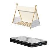 Kids Bed Frame and Mattress Single House Teepee Triangle Beds