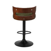 2x Bar Stools Gas Lift Swivel Chairs Wooden Boucle Green