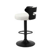 2x Bar Stools Gas Lift Swivel Chairs Wooden Boucle White