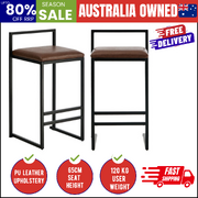 Contemporary Bar Stools 2-Pack PU Leather Counter Chairs Brown Steel Frame 65cm