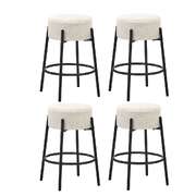 4x Bar Stools Kitchen Round Stool Boucle Fabric White