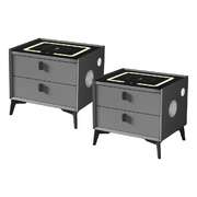 2x Smart Bedside Tables Wireless Charging LED Nightstand Grey