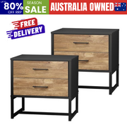 2x Bedside Table 2 Drawers Storage Metal Industrial