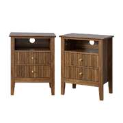 2x Bedside Table Nightstand 2 Drawer Storage Cabinet Walnut