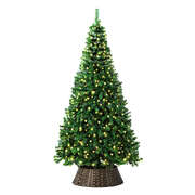 LED Christmas Tree 2.1M 7FT Green with Rattan Skirt Warm Light Xmas Decor