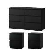 6 Chest of Drawers and 2 Bedside Tables Bedroom Set Black
