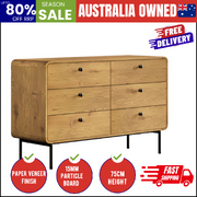 Chest Of Drawers 6 Drawer Tallboy Storage Cabinet Natural Wood Finish