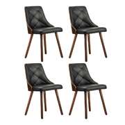 4x Wooden Dining Chairs Black Leather Padded Seat for Kitchen or Dinin