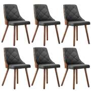 Set of 6 Wooden Dining Chairs with Linen Fabric Padded Seats for Kitchen