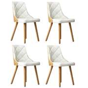 Set of 4 Wooden Dining Chairs with White Leather Padded Seats for Kitchen