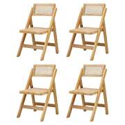Set of 4 Folding Dining Chairs Rattan & Wooden Kitchen or Patio Seating