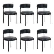 Set of 6 PU Leather Dining Chairs Modern Kitchen Metal Legs - Brown