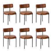 Set of 6 PU Leather Dining Chairs Modern Kitchen Metal Legs - Black