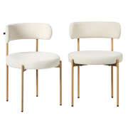 Boucle Dining Chair Kitchen Lounge Set White Natural 51.5x51.5x77cm Metal Wood