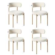 Boucle Dining Chair Kitchen Lounge Set 4 White Natural 51.5x51.5x77cm Metal Wood