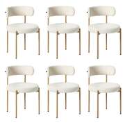 Boucle Dining Chair Kitchen Lounge Set 6 White Natural 51.5x51.5x77cm Metal Wood
