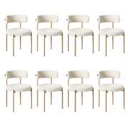 Boucle Dining Chair Kitchen Lounge Set 8 White Natural 51.5x51.5x77cm Metal Wood