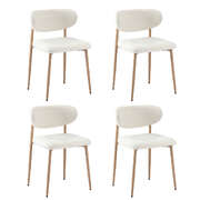 4x Dining Chairs Boucle Fabric Wooden Frame Modern Kitchen Chairs White