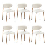 Set of 6 Dining Chairs Boucle Fabric Wood&White Kitchen or Dining Room