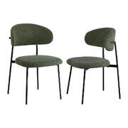 Dining Chair Set of 2 Green Linen Fabric with Contoured Foam Seat