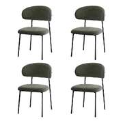 Dining Chair Set of 4 Green Linen Fabric with Contoured Foam Seat