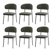Dining Chair Set of 6 Green Linen Fabric with Contoured Foam Seat