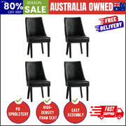 Dining Chair Set of 4 Black PU Leather with Winglet Padded Seat