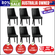 Dining Chair Set of 6 Black PU Leather with Winglet Padded Seat