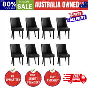 Dining Chair Set of 8 Black PU Leather with Winglet Padded Seat