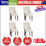Dining Chair Set of 4 Beige Velvet with Winglet Padded Seat